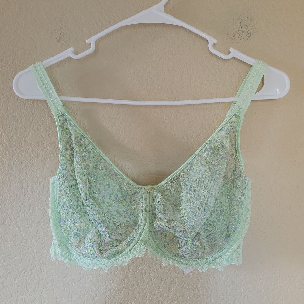 Empreinte Sheer Lace Underwire Bra in Mint Green 32F